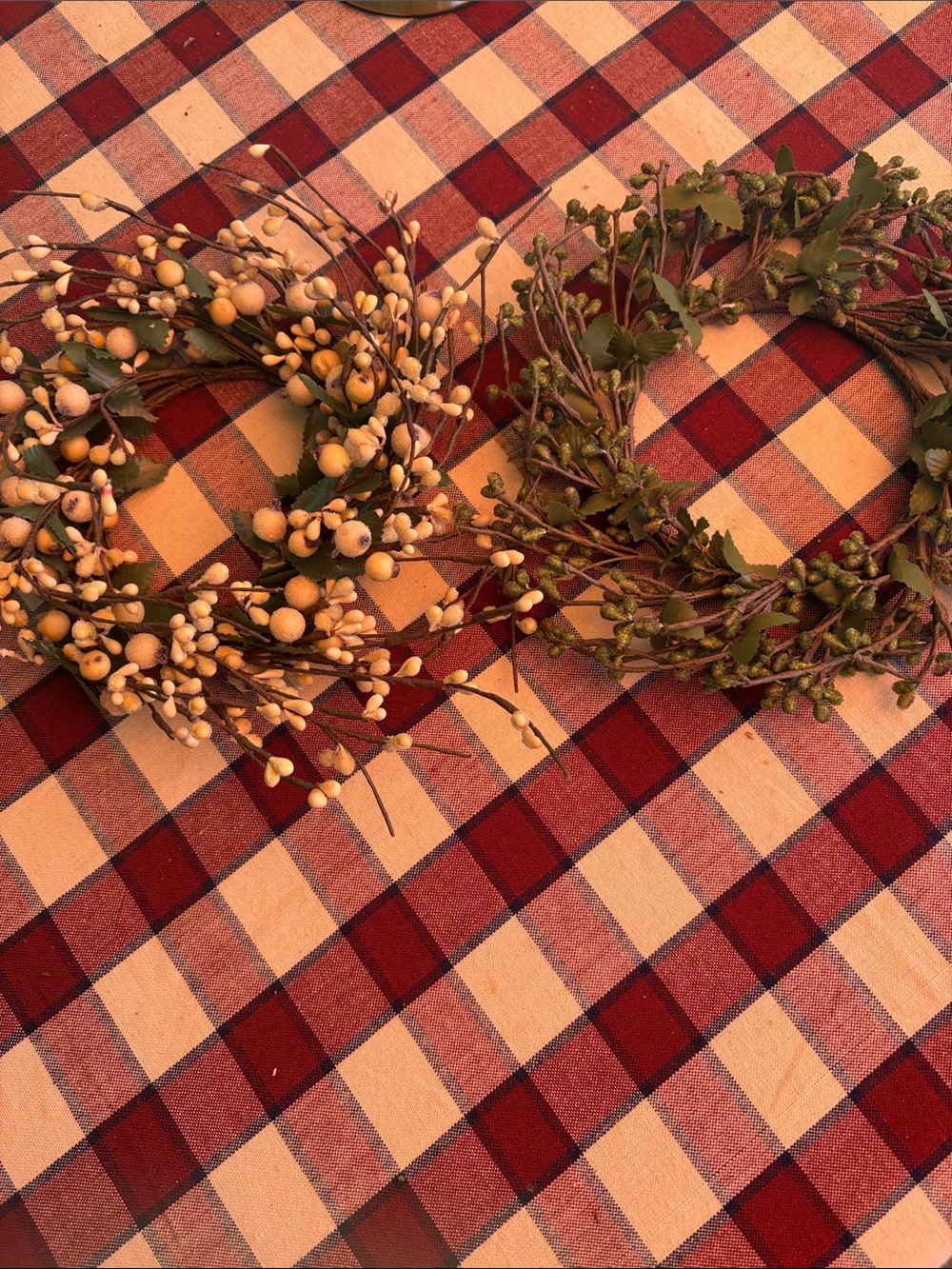 Natural Cream and Green Faux Berry Wreath Set -
